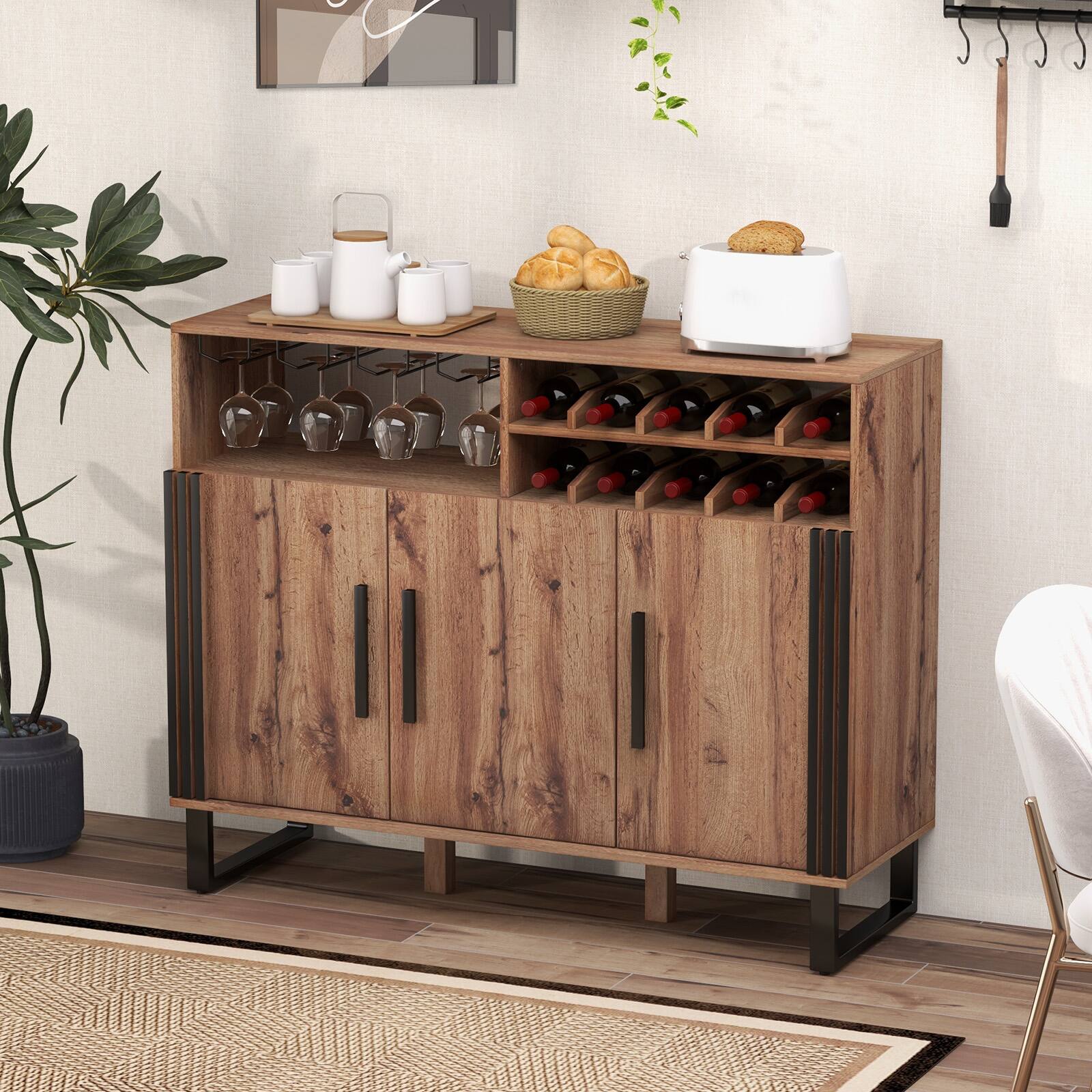 Alt View 8. Ecooso - Home Wine Bar Cabinet with 3 Doors and Adjustable Shelves - Brown.