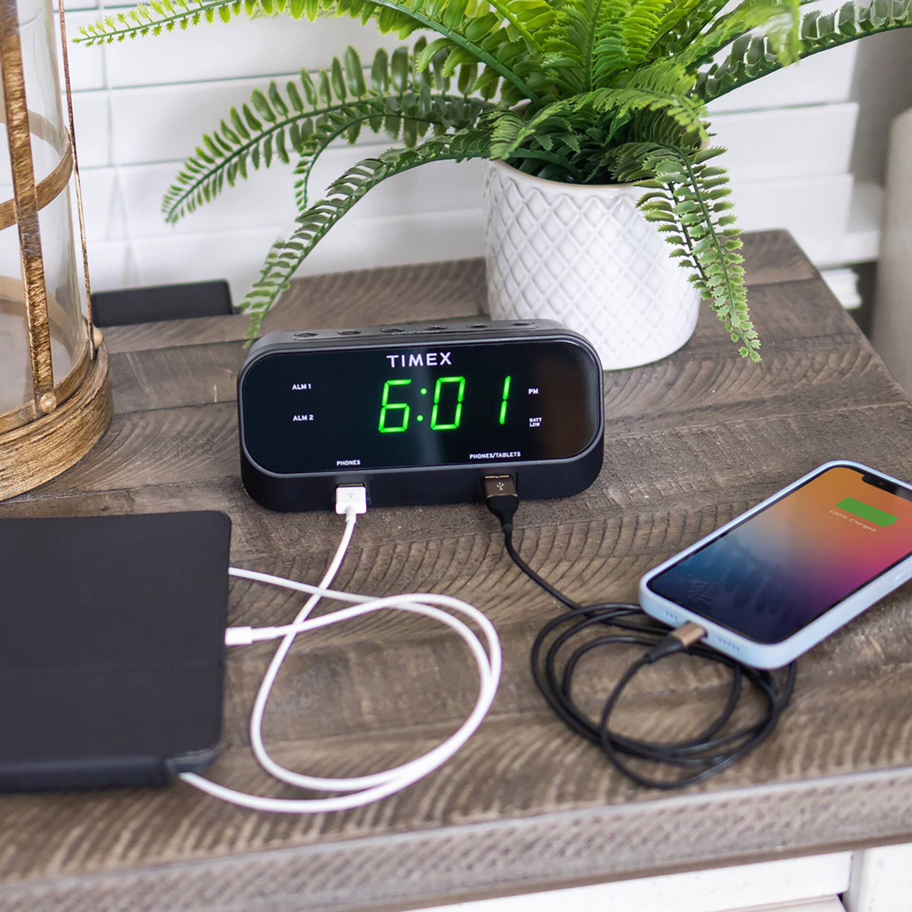 Timex Alarm Clock with 10W USB Charger and 5W USB Charger (T129