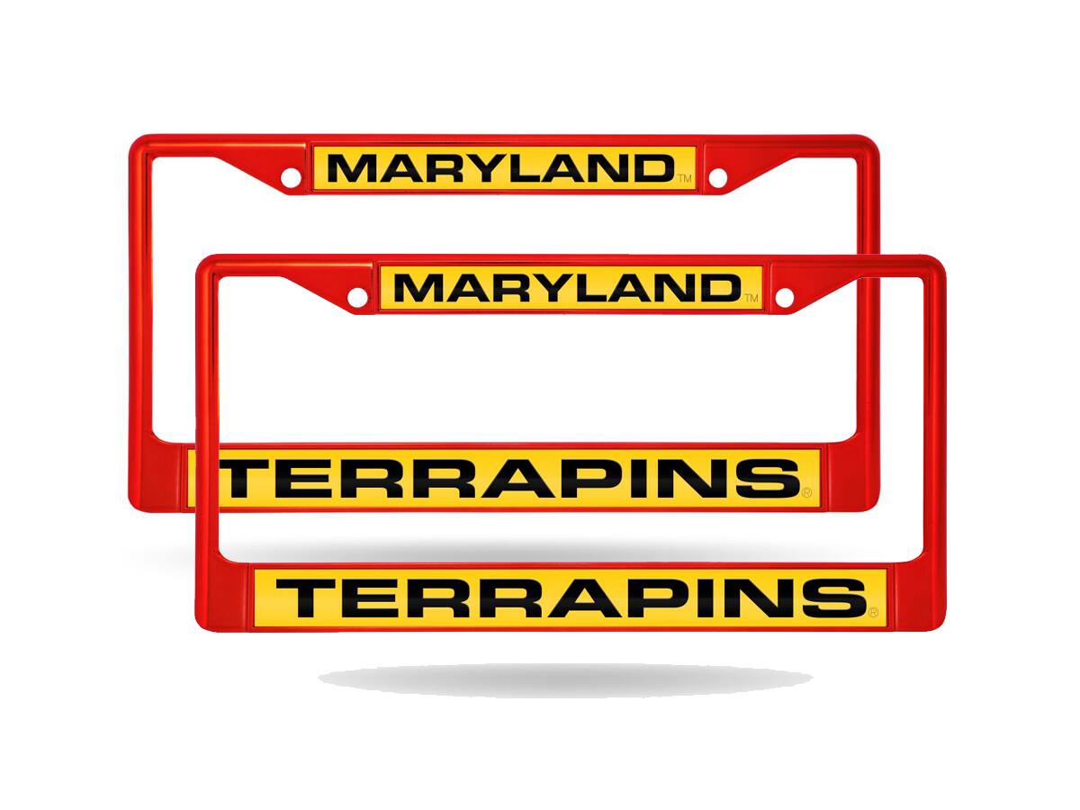 Rico Industries - Maryland Terrapins (Set of 2) Red Painted Metal Laser Cut License Plate Frames - Multi