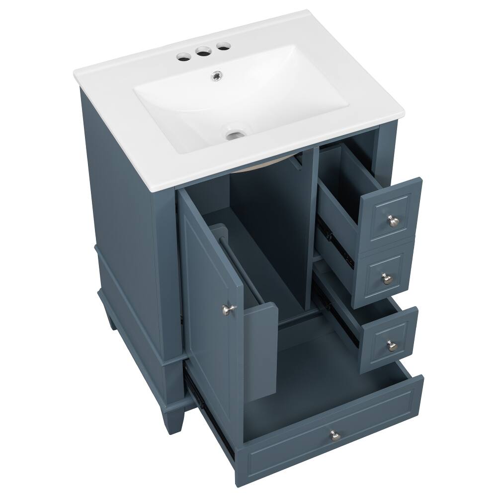 Back. Loheer - Loheer 24 inch bathroom vanity with sink Gray Blue Freestanding Vanity with Ceramic Top - Gray Blue.