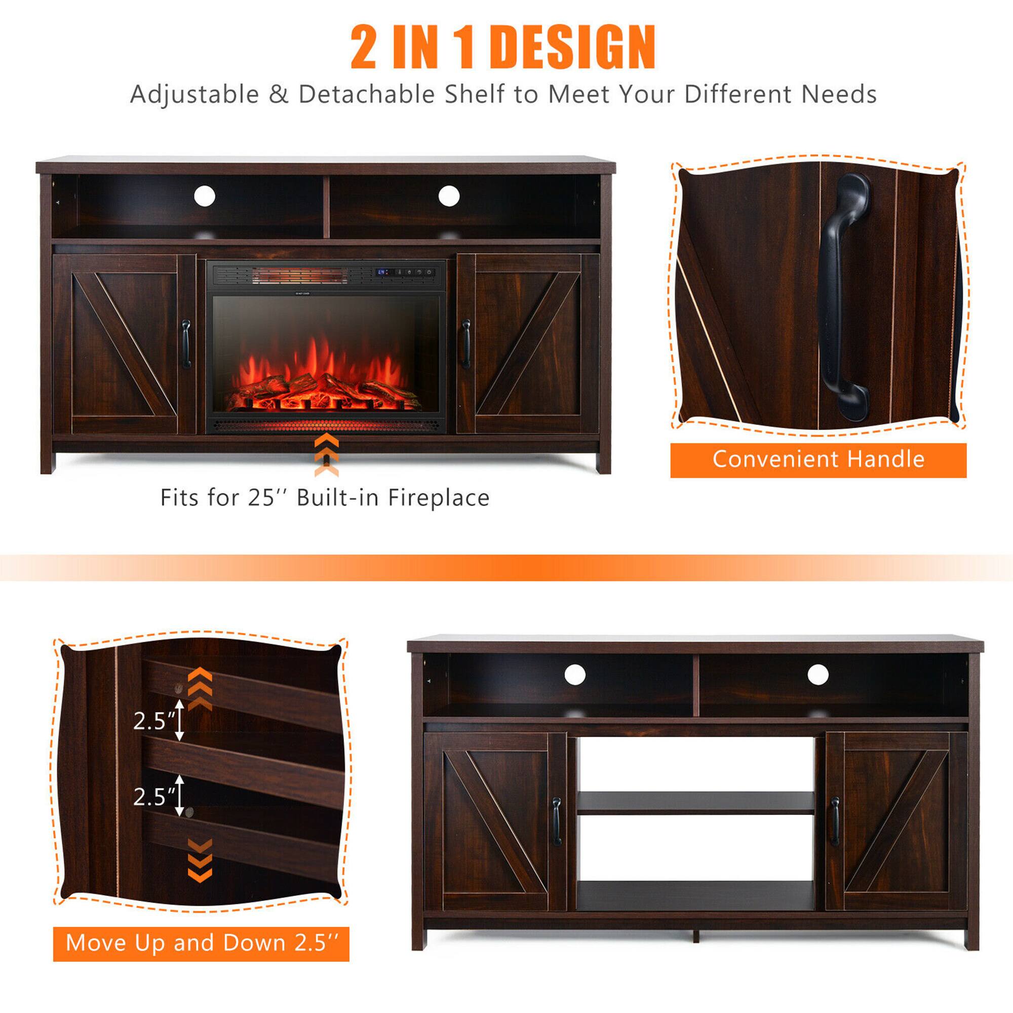 2 IN 1 DESIGN, Adjustable & Detachable Shelf to Meet Your Different Needs, Fits for 25" Built-in Fireplace, Convenient Handle, 2.5", 2.5", Move Up and Down 2.5"