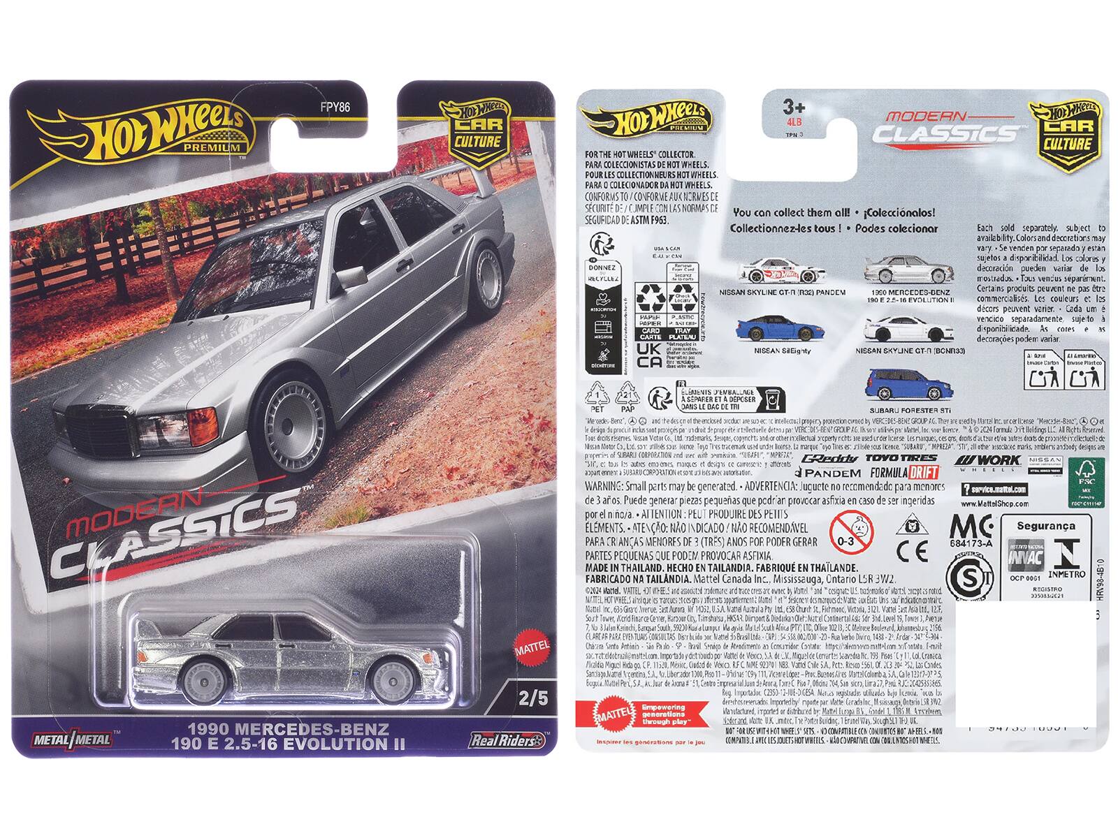 Hot Wheels Premium FPY86 Hot Car Culture 3+ Modern Car Classics Culture Hot Wheels Collector Coleccionistas Wheels. Pour Collection Theels Collectionador Wheels. Conforms Conforve ICRWES Securite JMPU. You collect them all Coleccionalos! Seguricad ASTM F963 Collectionnez-les tous Podes coleccionar separately. Subject DONNEZ ALN UK CA NILLAN EKYLINE NISEAN vendien sepeedo najetas disponibilidad colori decoracion pueden uniar a vecus separieent Certain: produits peuvent PANDEN EVEUTIN commercialises couleuri dicors pouvent vinor vencico segaradamente sue t0 spanibiica decoraes poder wais NICEAN EKYUNE BGNAN CLASSICS MODERN 1990 MERCEDES-BENZ METAL|METAL META METAL 190 E 2.5-16 EVOLUTION I MATTEL 2/5 Real Riders: KADV JWELNA Las DEPCSER SURAR PORESTER Peacocl RErhds. Rnarved que ne deoges yeshi Geddy WWORK Shaas SRECPOATION PANDEM DR