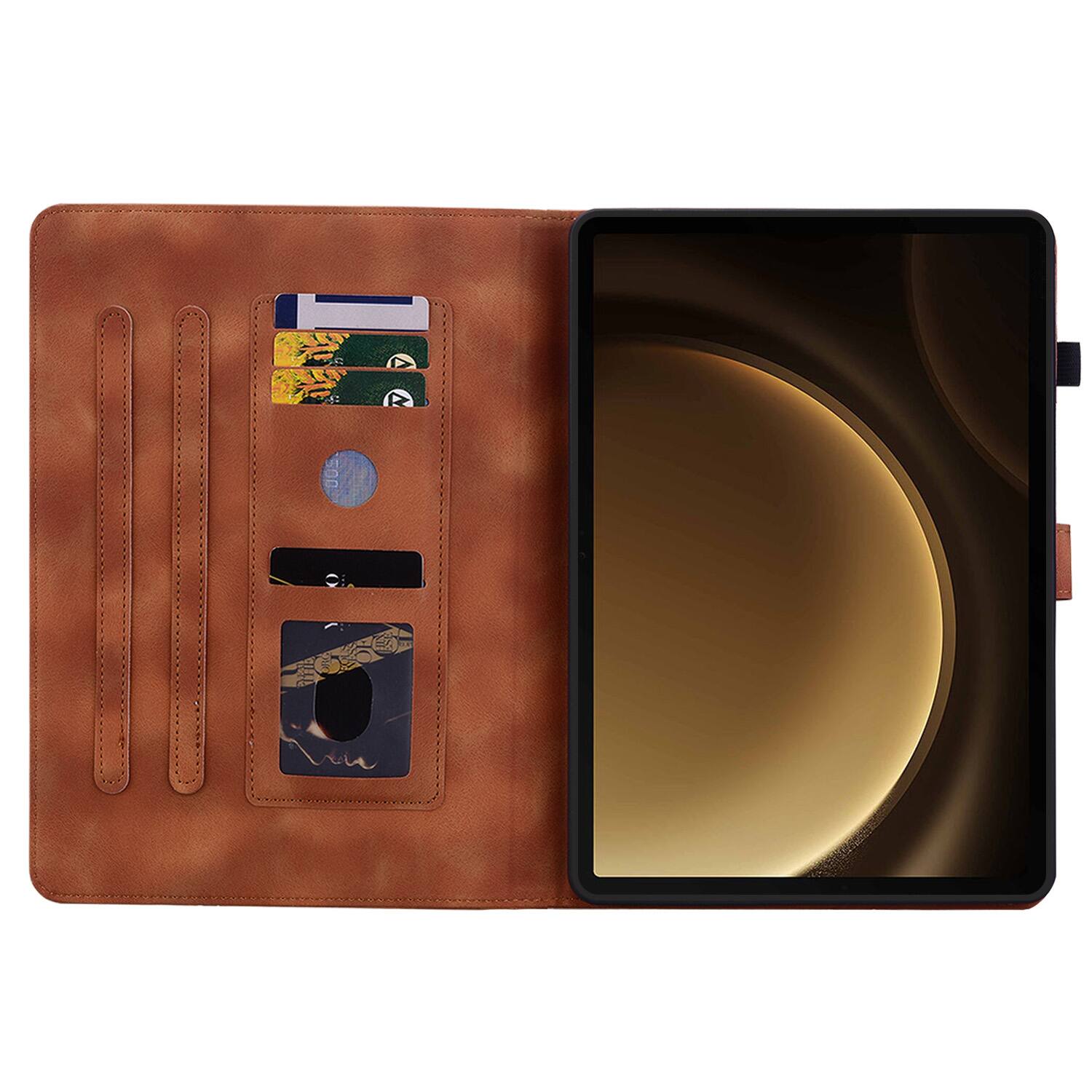 Left. Dteck - Case for Samsung Galaxy Tab S9+/S9 Plus 12.4" 2023 (SM-X810),Embossed Pattern PU Leather Flip Card Holder Stand Cover - Brown.