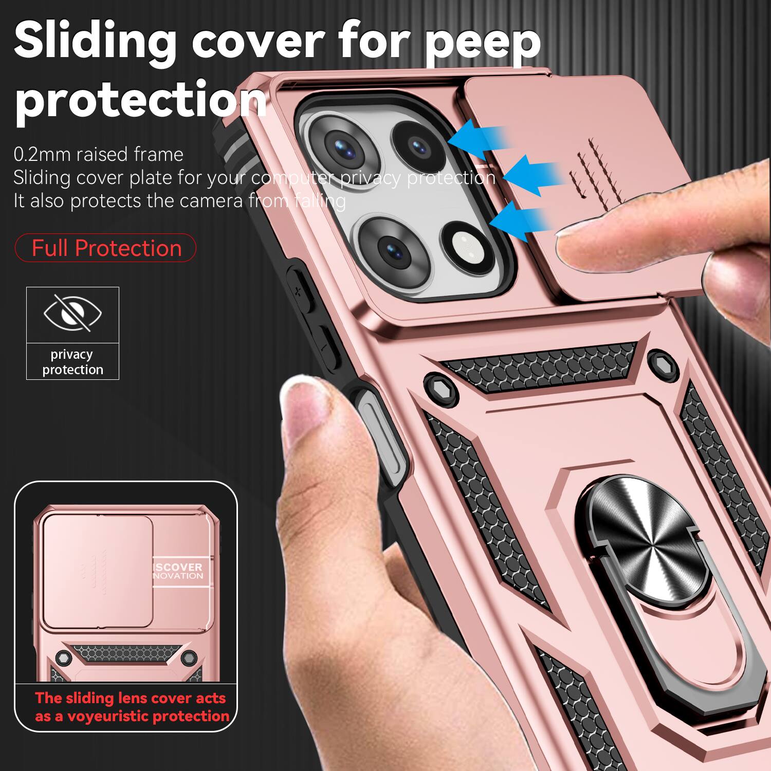 Sliding cover for peep protection

0.2mm raised frame  
Sliding cover plate for your computer privacy protection  
It also protects the camera from falling

Full Protection

privacy protection

The sliding lens cover acts as a voyeuristic protection