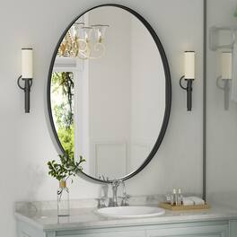 PAIHOME - Rust-Resistant Oval Bathroom Mirror Iron Frame Wall Mirror, HD Glass & Easy Hang - Distortion-Free Vanity Mirror - Black-24x36 Inch