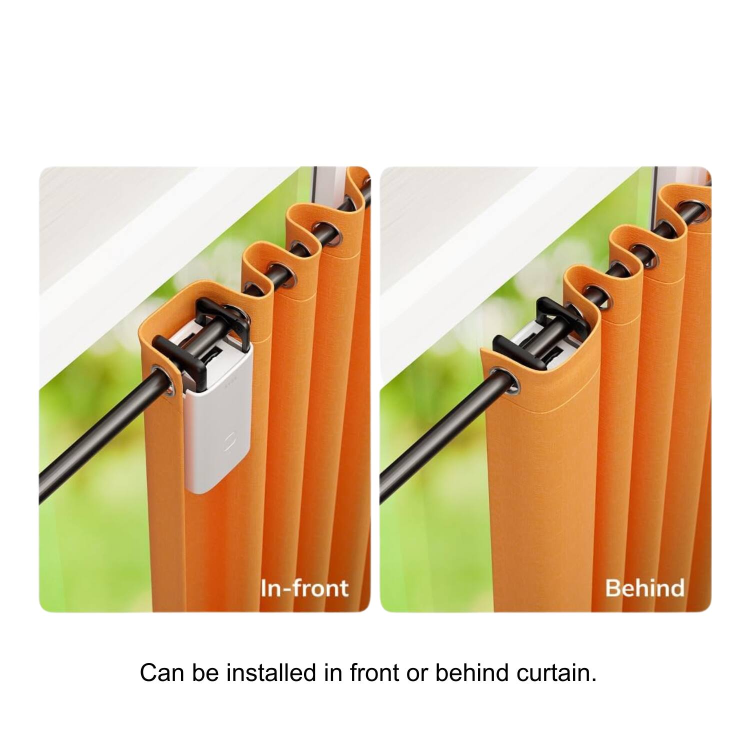 In-front  
Behind  

Can be installed in front or behind curtain.