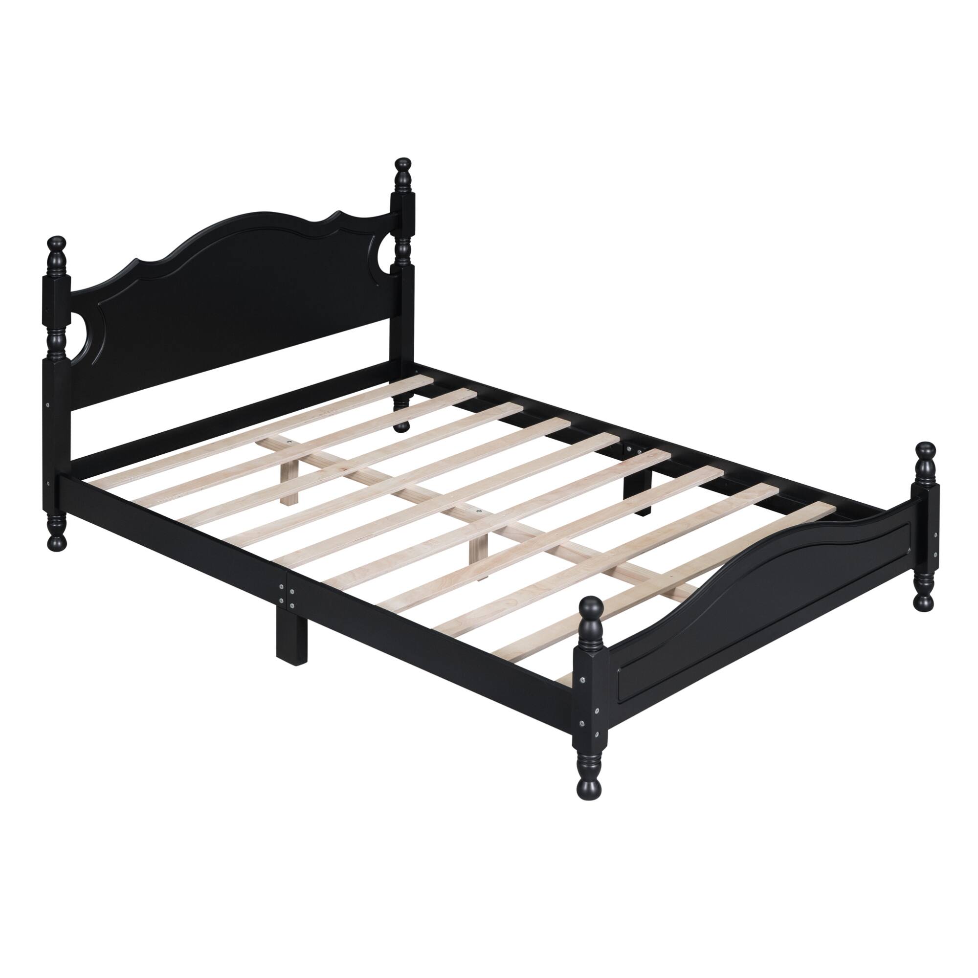 Back. GOODSILO - Full Size Retro Wood Platform Bed Frame with Wooden Slat Support and Elegant Headboard - Black.