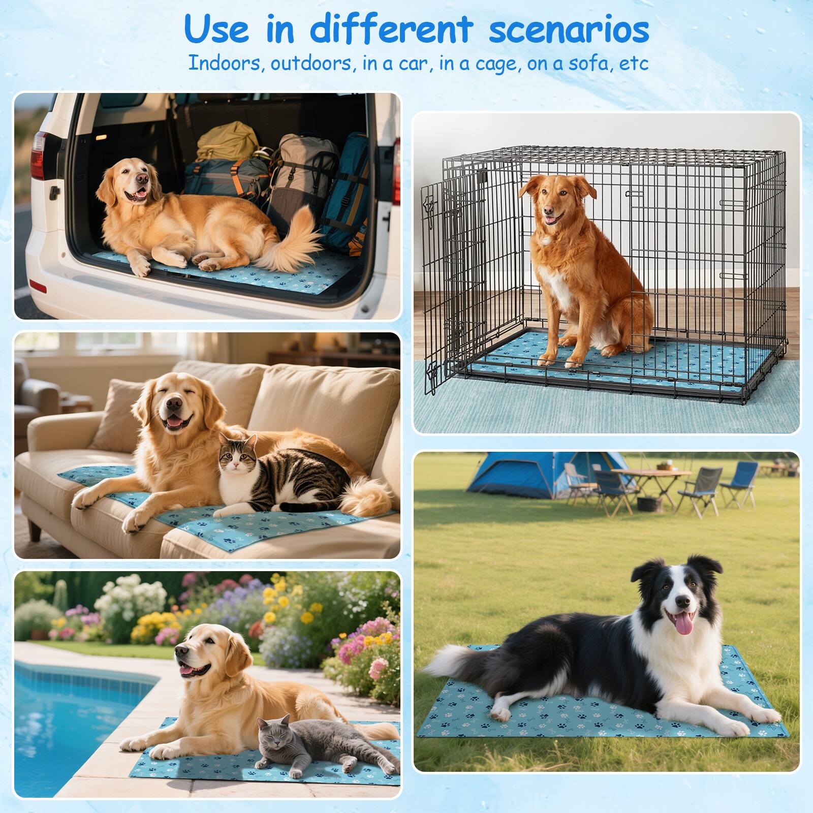 Use in different scenarios Indoors, outdoors, in a car, in a cage, on a sofa, etc.