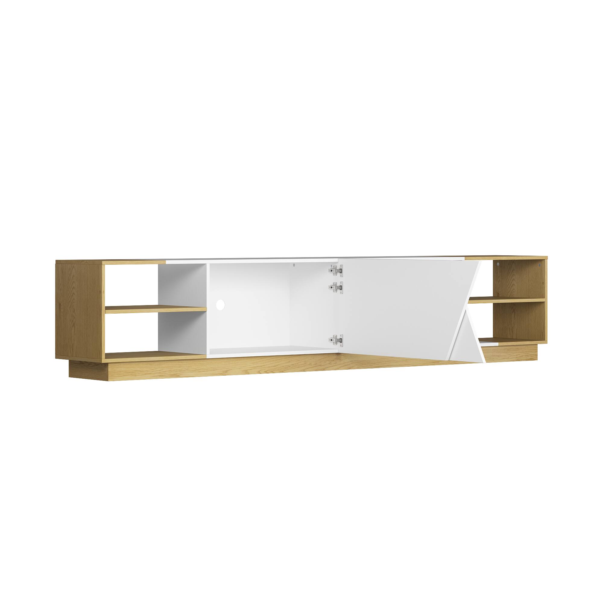 Angle. Famapy - Famapy Modern TV Stand: Fits 80 - Inch TVs, Angled Doors & Ample Storage - White & Wooden.