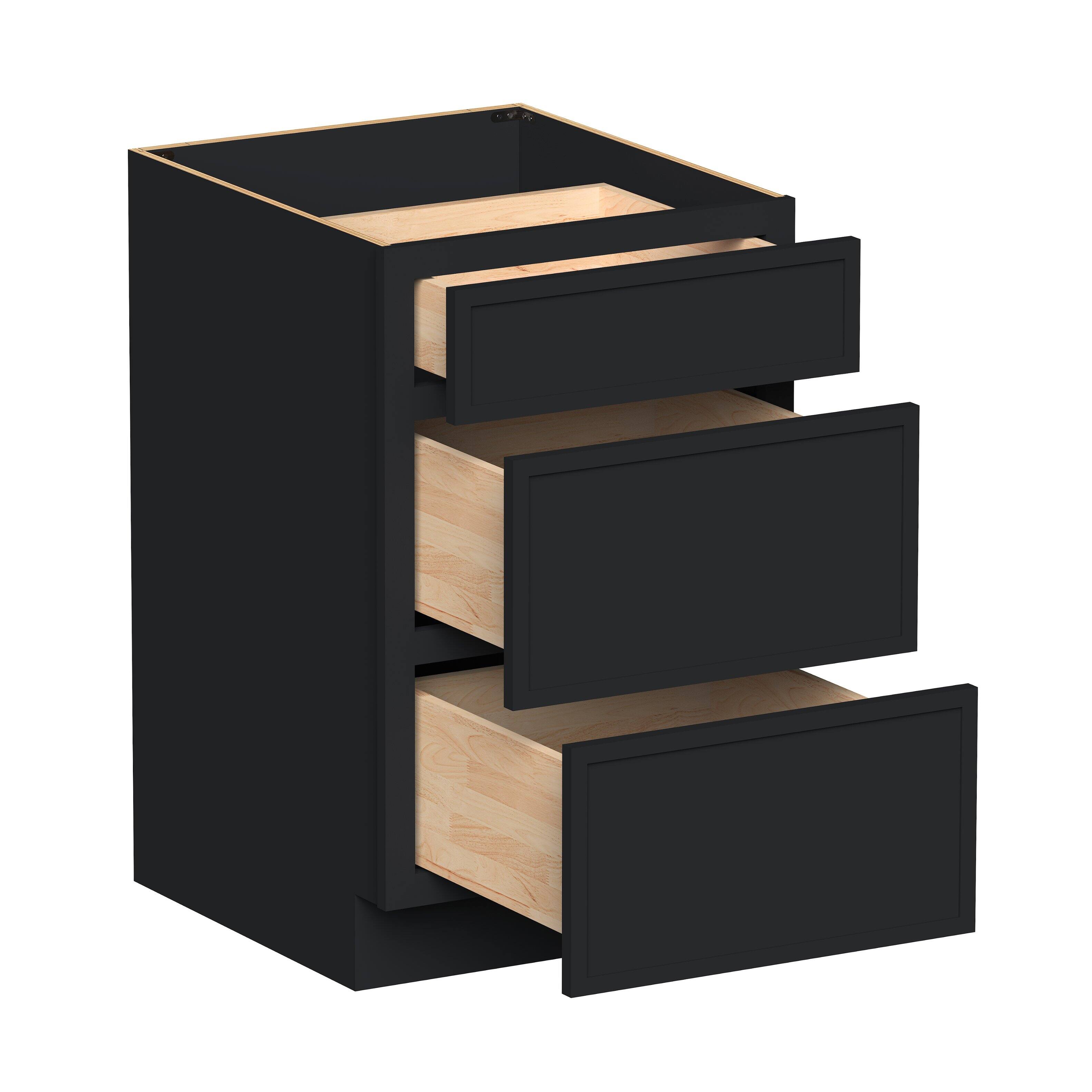 Angle. Boyel Living - 21-in W x 34.5-in H x 24-in D Shaker RTA Kitchen 3-Drawer Base Cabinet with Soft-Close Drawers - Black.
