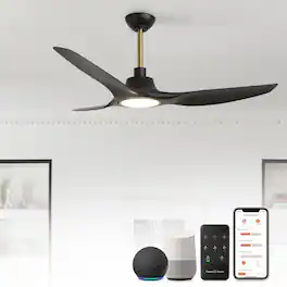 Parrot Uncle - 52" Modern Dimmable Propeller Smart Ceiling Fan with Light and Remote, App Control, Voice Control - Black