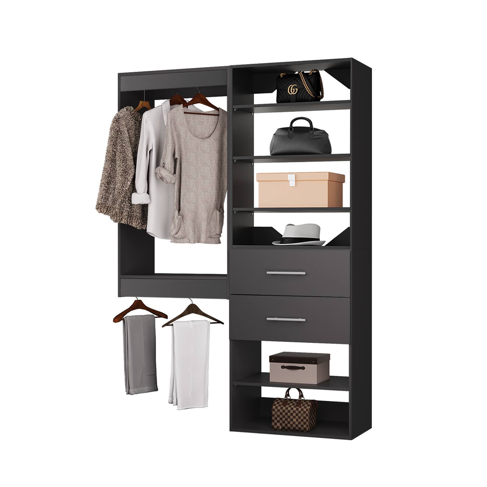 Front. Roomtec - Roomtec 64 in Black Modular Closet System Unit-Customizable Wall Mounted Walk-In Closets for Bedroom or Walk-in Closet - Black.