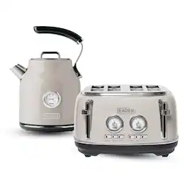 Haden - Dorset 4 Slice Wide Slot Toaster & Electric Water Kettle, Chrome - Putty