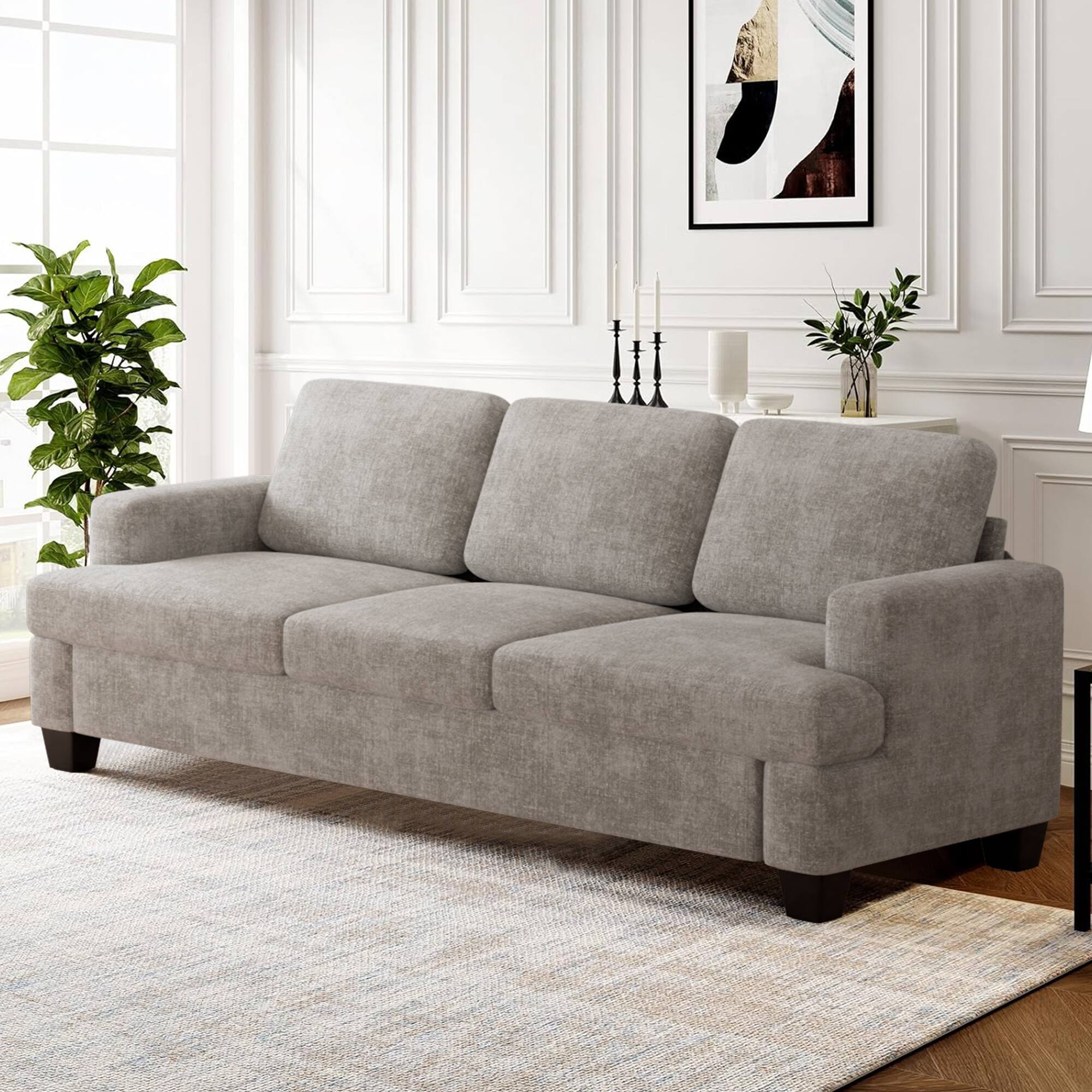 Alt View 5. KERDOM - 85'' Wide 3 Seat Sofa Couch Velvet with with Chaise Longue, Deep Seats, Upholstered Convertible Sofa, 900lbs Capacity - Grey.