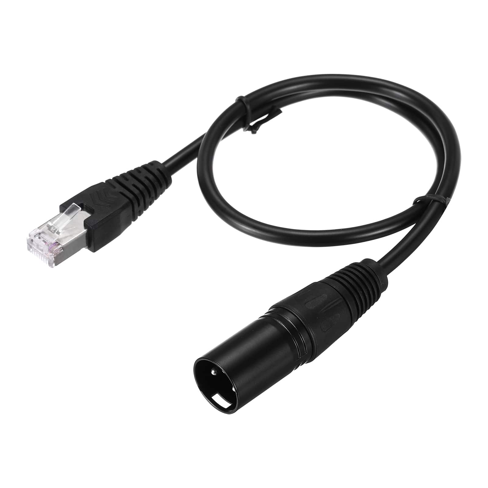 Unique Bargains - 3 Pin DMX512 XLR Male to RJ45 Male Adapter Cable, 1.6ft, for Stage Studio Console Lighting - Black