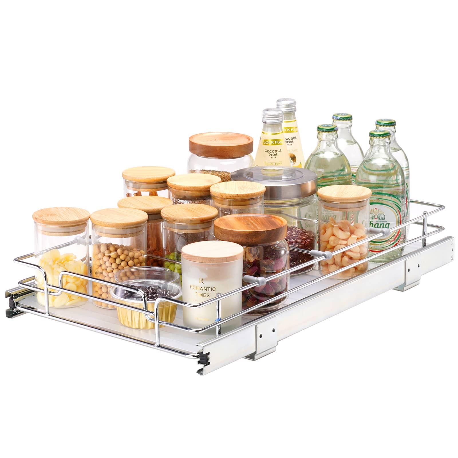 VEVOR - 12.5"Wx21"Dx3.5"H Pull Out Cabinet Organizer, Heavy Duty Slide Out Pantry Shelves, Steel Roll Out Drawers - Silver