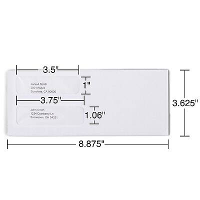 3.5" Jane A Smith  
2001 N Ave Sunshine, CA 90000  

3.75" John Smith  
1234 Cranberry Ln Sometown, OH 54321  

1"  
1.06"  
3.625"  
8.875"