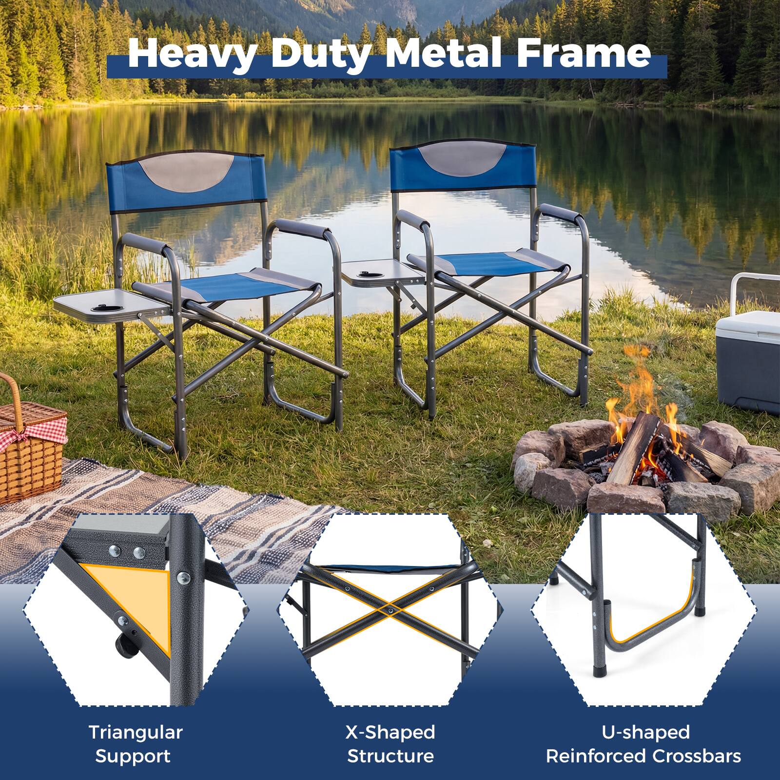 Heavy Duty Metal Frame  
- Triangular Support  
- X-Shaped Structure  
- U-Shaped Reinforced Crossbars