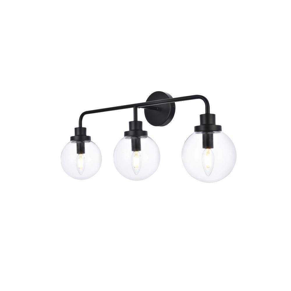 Alt View 2. Living District - Hanson 3 lights bath sconce in black with clear shade - Black And Clear Shade.
