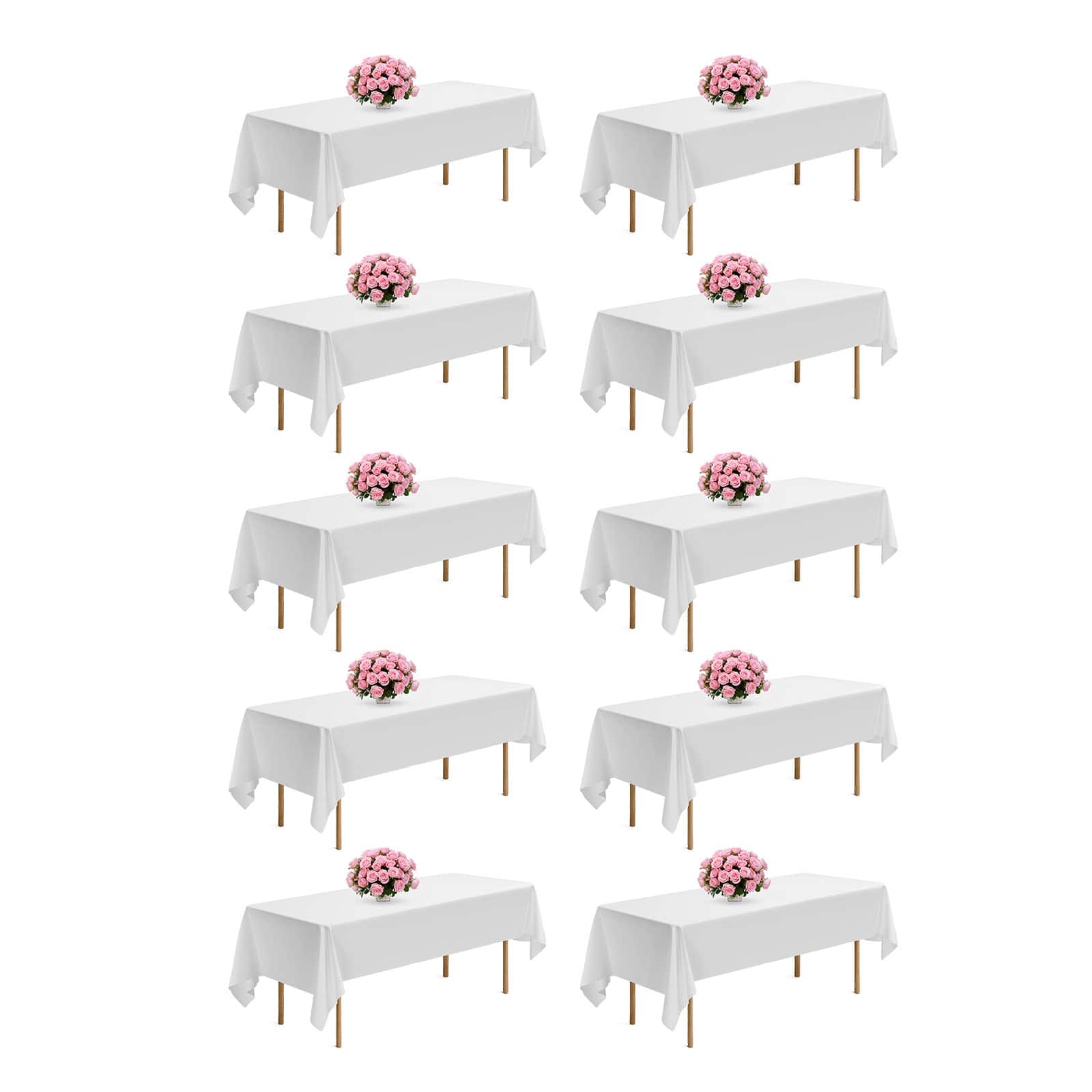 VEVOR - Tablecloths for Rectangle Tables, 10 Pack, 60 x 102 Inches, Reusable and Machine Washable Table Clothes - White