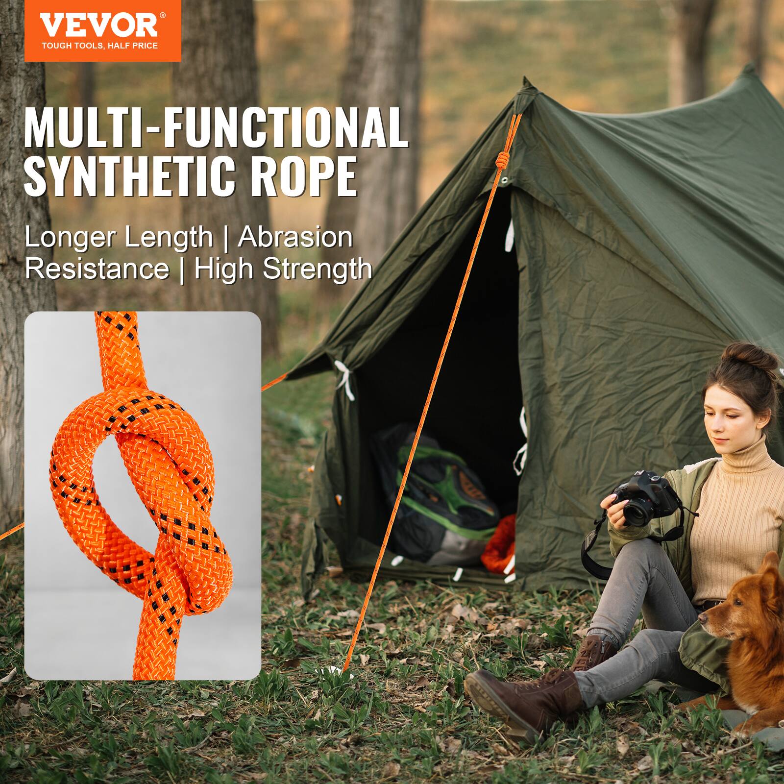 VEVOR TOUGH TOOLS, HALF PRICE

MULTI-FUNCTIONAL SYNTHETIC ROPE

Longer Length | Abrasion Resistance | High Strength