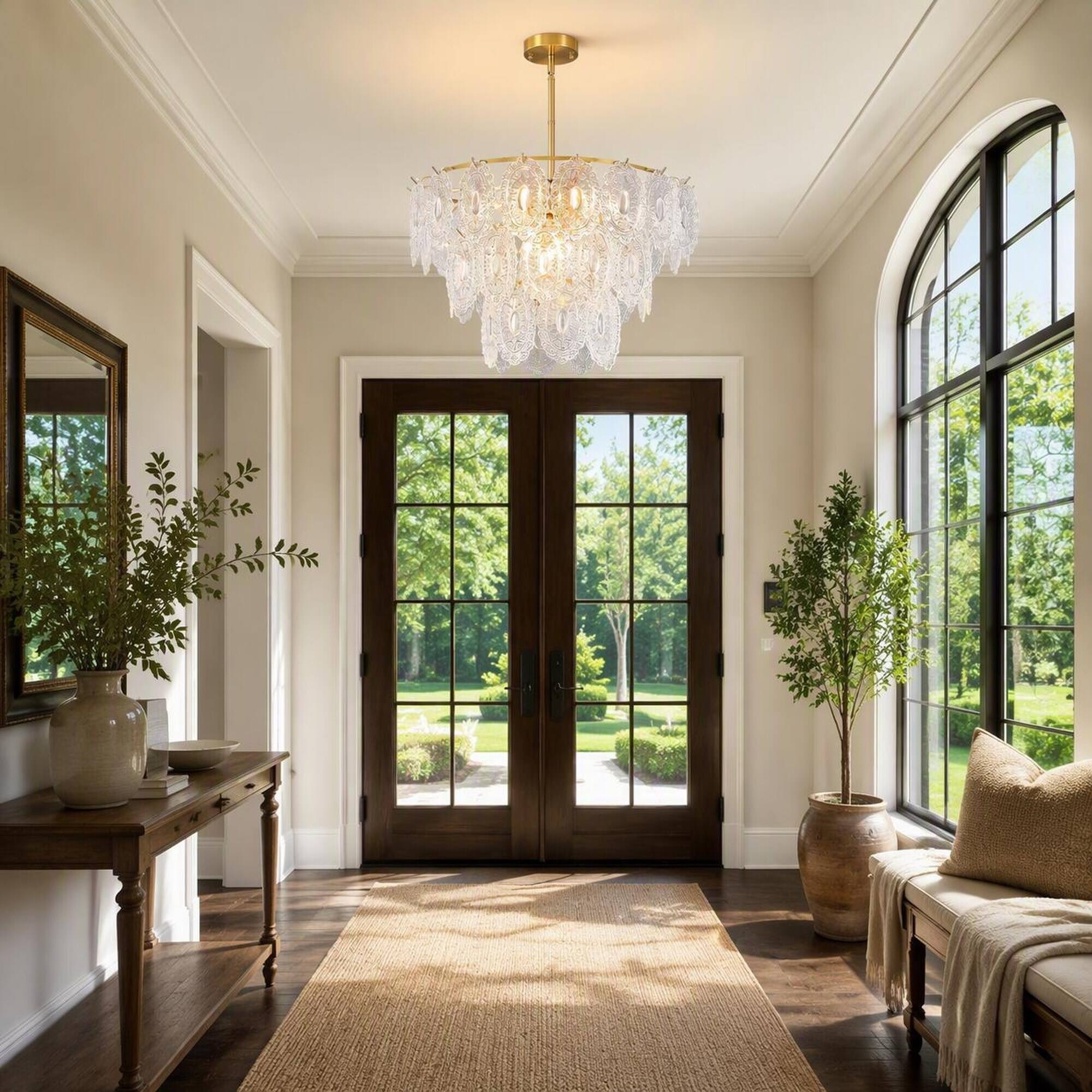 Alt View 1. RYHNUYNE - 9-Light Modern Farmhouse Chandelier for Dining Room and Kitchen Island, Rectangular Metal Frame with Seeded Glass Shades.