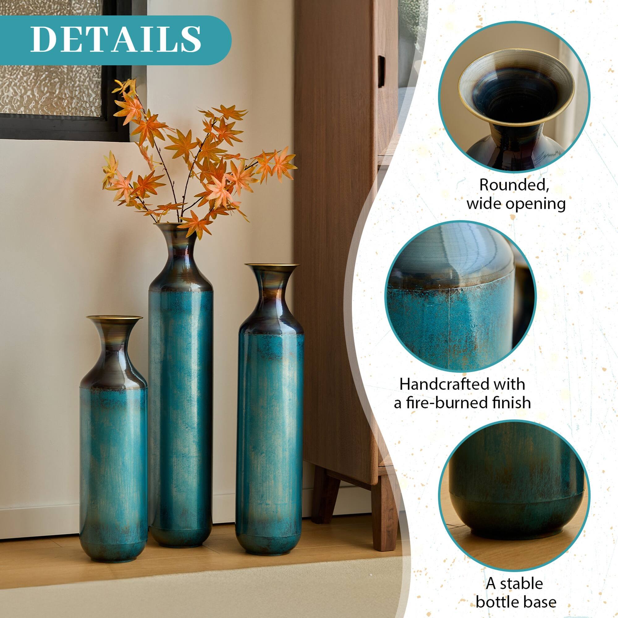 DETAILS

- Rounded, wide opening
- Handcrafted with a fire-burned finish
- A stable bottle base