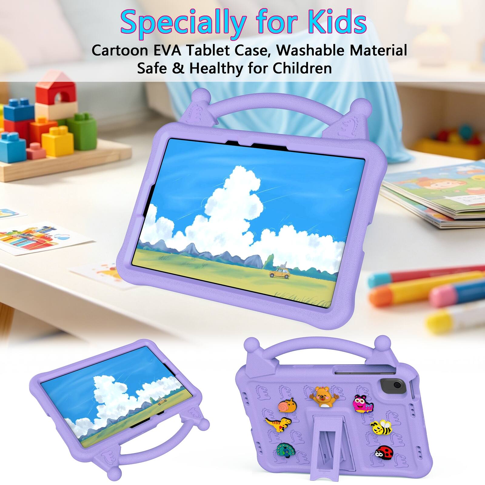 Specially for Kids  
Cartoon EVA Tablet Case, Washable Material Safe & Healthy for Children