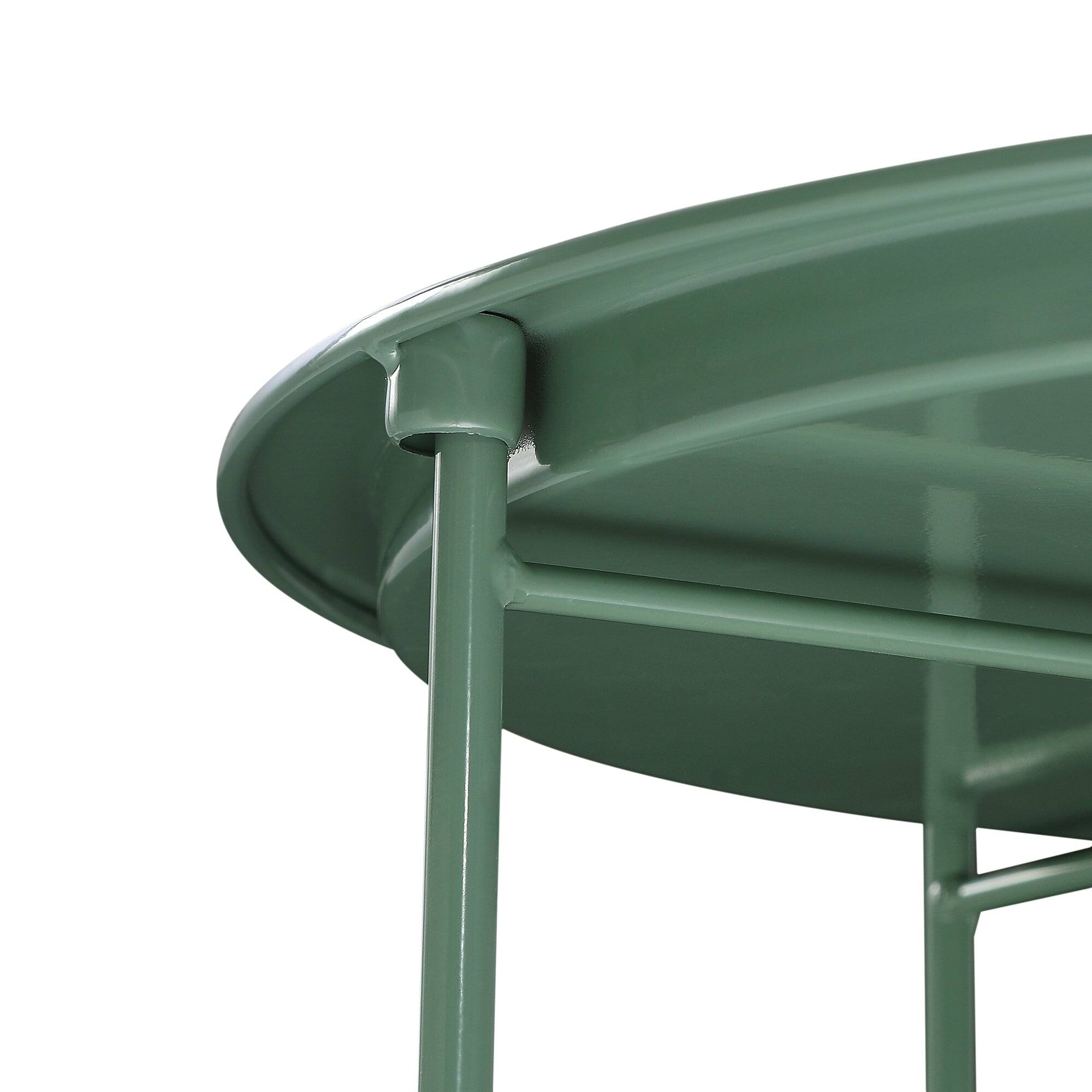 Back. Vecelo - 1Pack Foldable Metal Side Table With basket, Round Indoor Outdoor End Table for Living Room or Patio - Green.