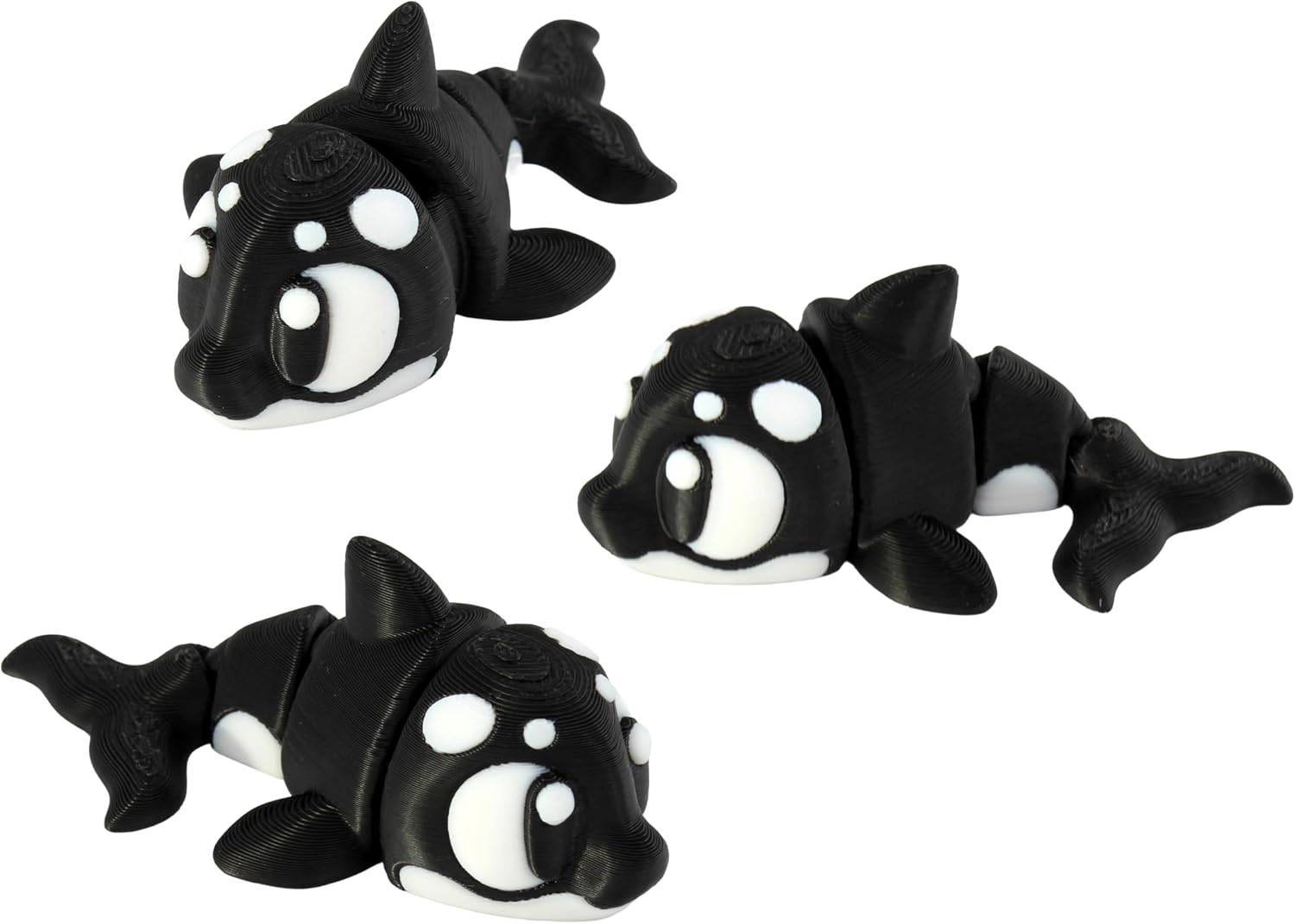 3D Printed Articulated Orca Killer Whale Fidget Toy 3 Pack, Flexible Cute Animal Desk Decor Collectible by PowerTRC
