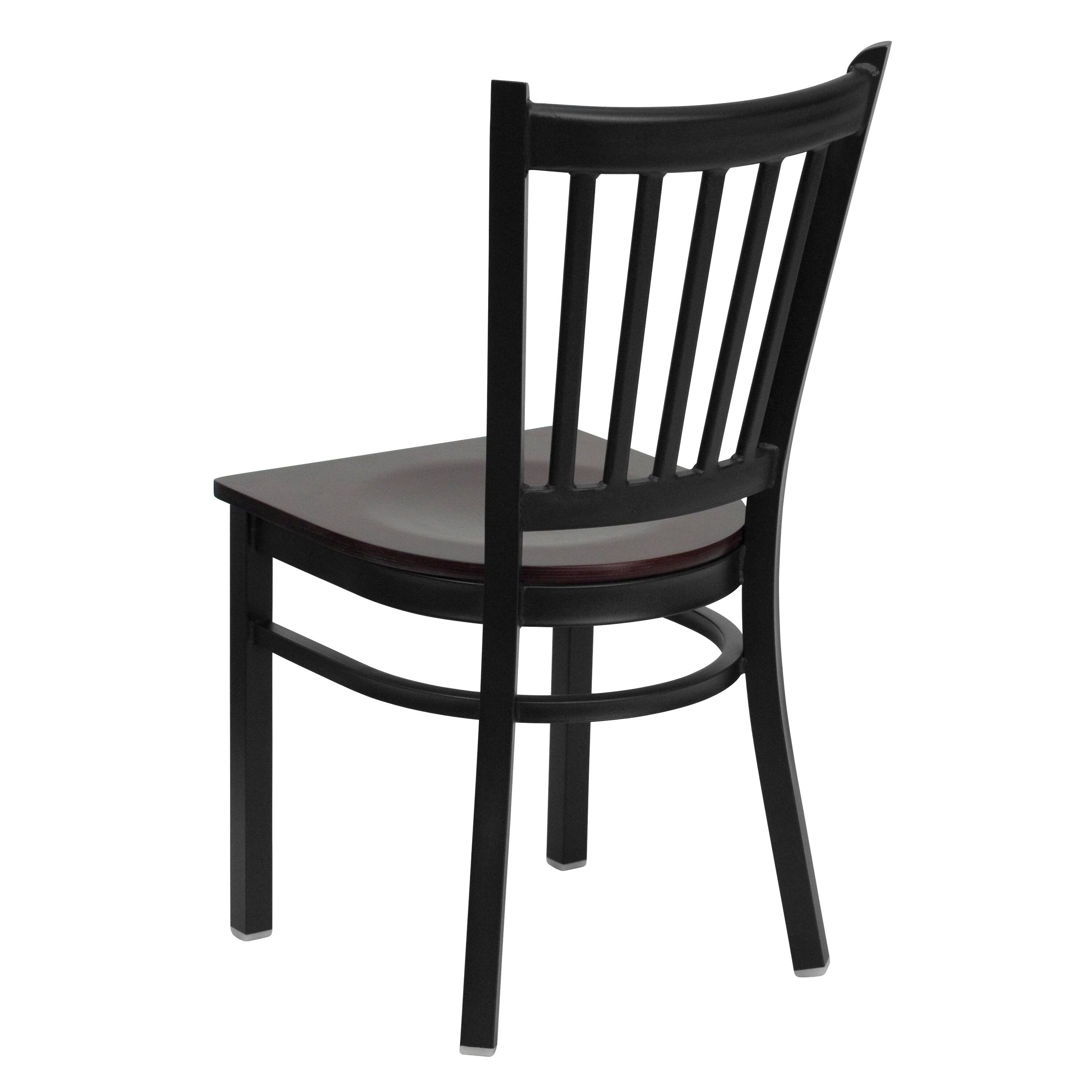 Alt View 3. Emma + Oliver - Vertical Back Metal Restaurant Dining Chair - Mahogany Wood Seat/Black Metal Frame.