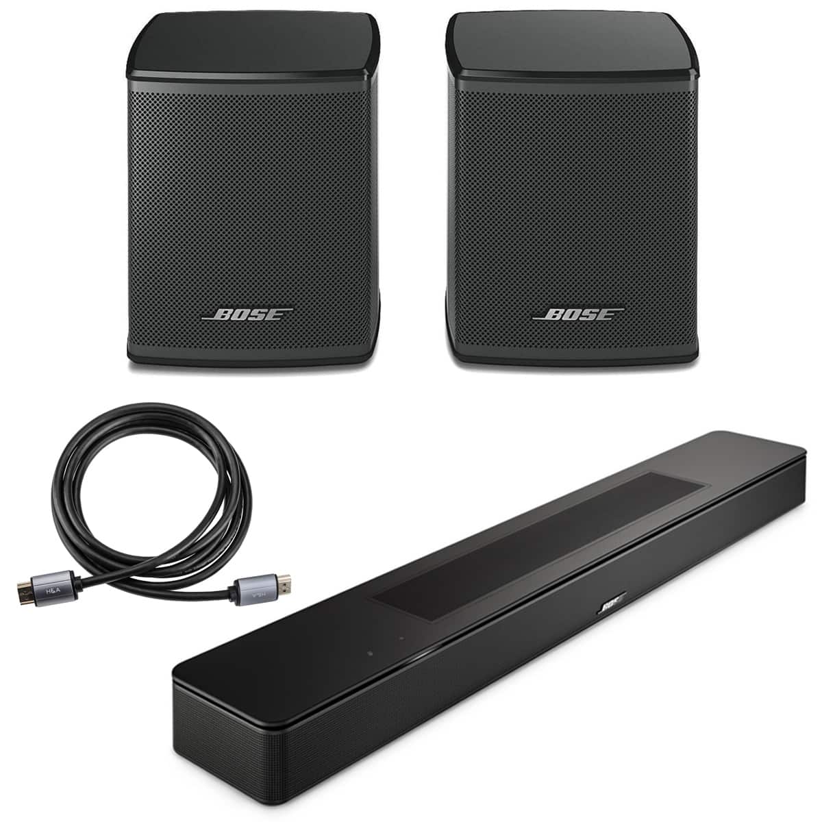 Bose - Smart Soundbar, Black with 2x Surround Speakers, 6' HDMI 2.0 Cable
