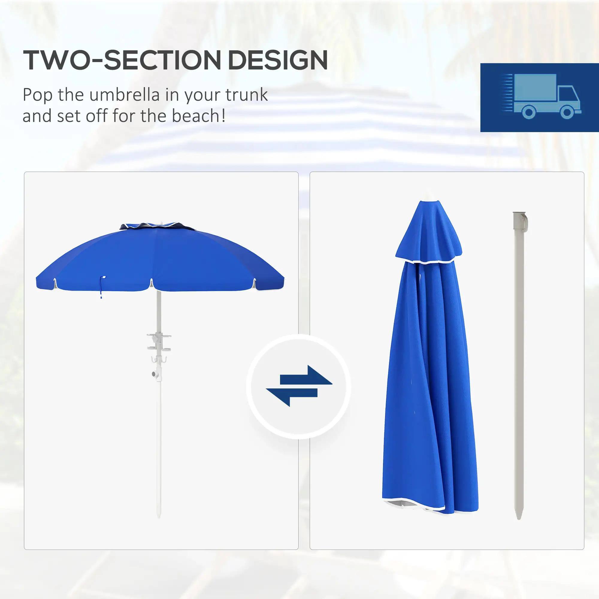 TWO-SECTION DESIGN  
Pop the umbrella in your trunk and set off for the beach!