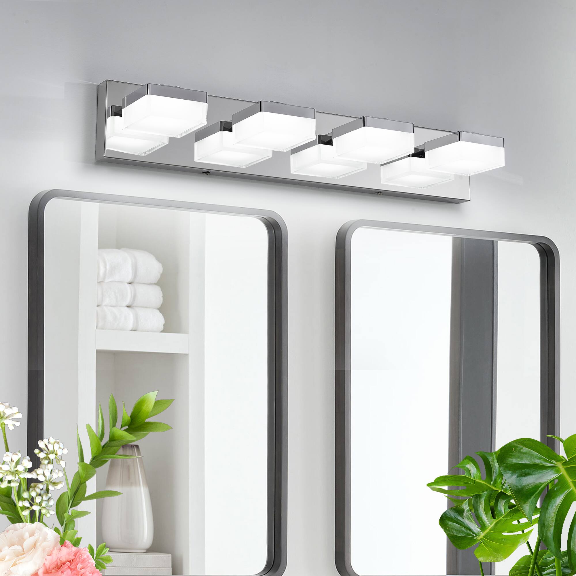Angle. HOMLUX - 24.8 in. 4 Lights Chrome LED Vanity Light Bar with Acrylic Shade.