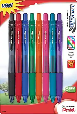 NEW!
ENERGELX
ROLLER GEL PENS
07
Assorted Medium
Super Smooth Ink
BRIGHT VIVIO INK!
84% MICROPLASTIC FREE
Pentel