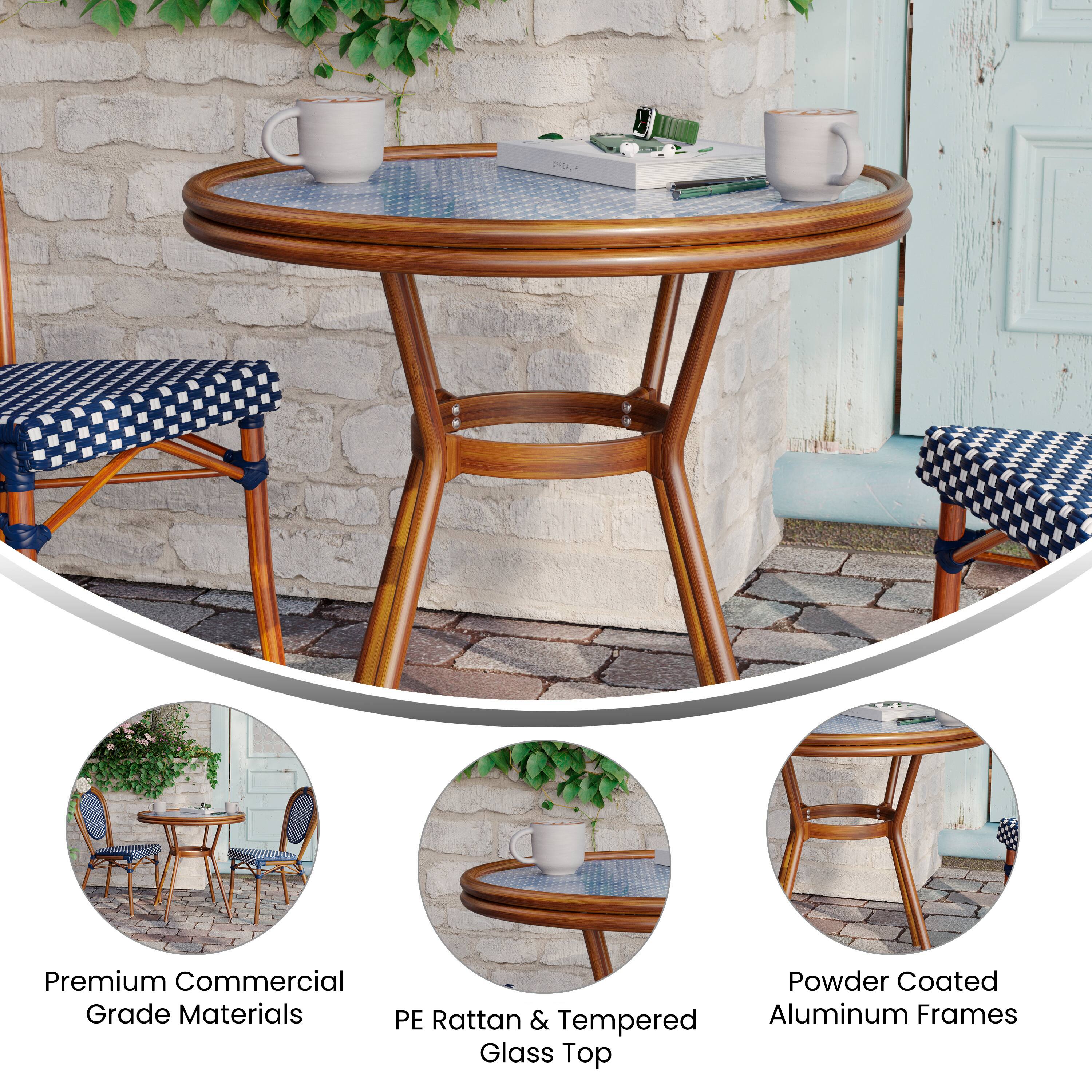 Premium Commercial Grade Materials  
PE Rattan & Tempered Glass Top  
Powder Coated Aluminum Frames