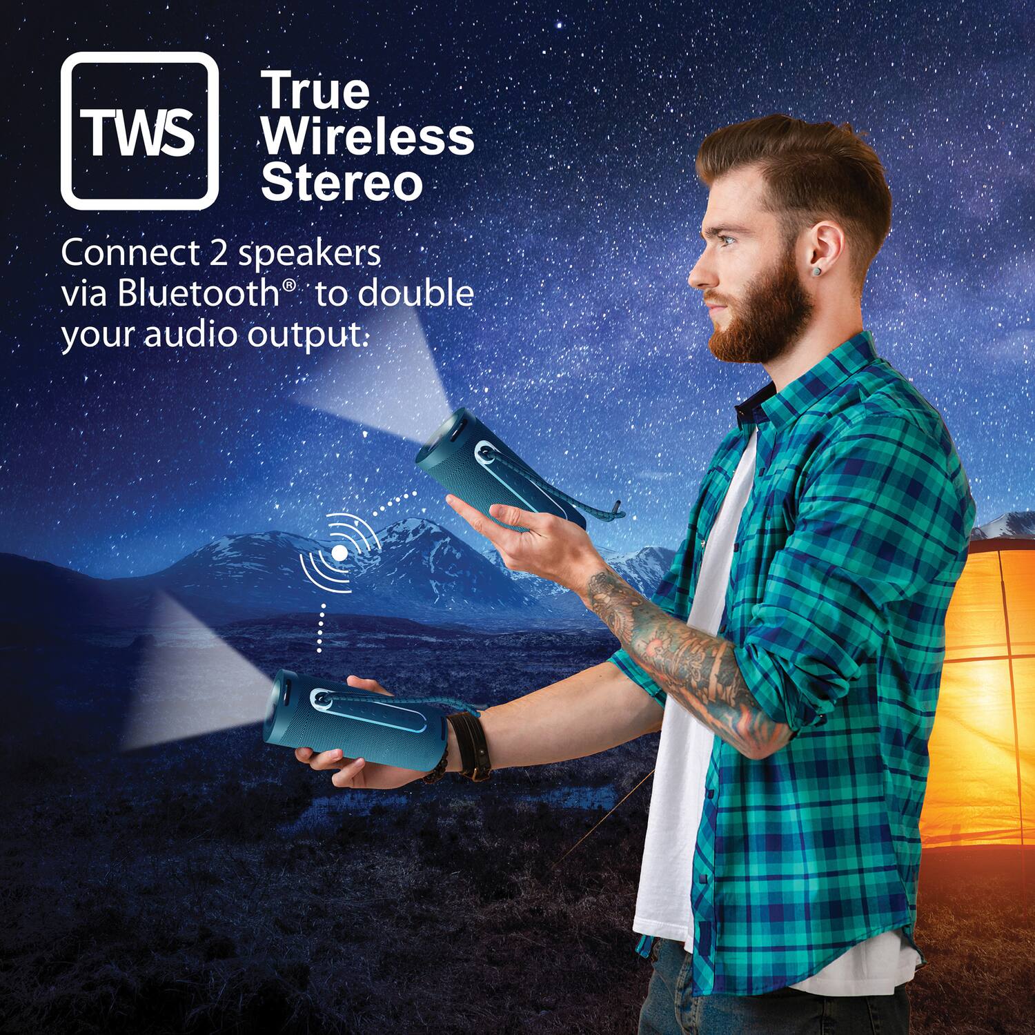 True Wireless Stereo

Connect 2 speakers via Bluetooth® to double your audio output.