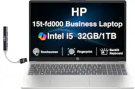 HP - Upgraded - 15t-fd000 Laptop 15.6 FHD (Intel i5-1334U, 32GB DDR4, 1TB PCIe SSD, Intel UHD, Win 11 Pro) w/USB Hub - Natural Silver