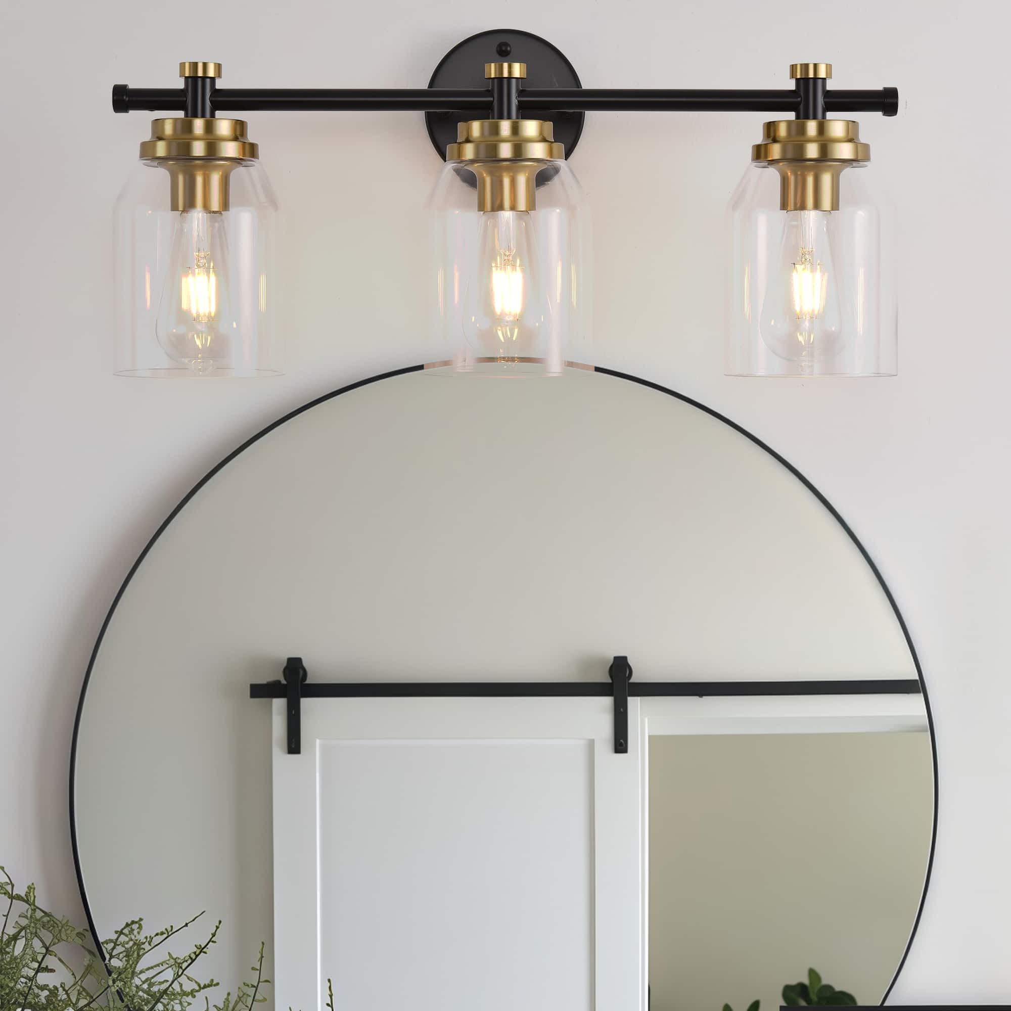 RYHNUYNE - 3-Light Bathroom Light Fixtures and Gold Modern Vanity Lights with Clear Glass Shades Bathroom Wall Lamp - Black