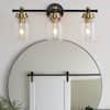 Front. RYHNUYNE - 3-Light Bathroom Light Fixtures Black and Gold Modern Vanity Lights with Clear Glass Shades Bathroom Wall Lamp - Black.