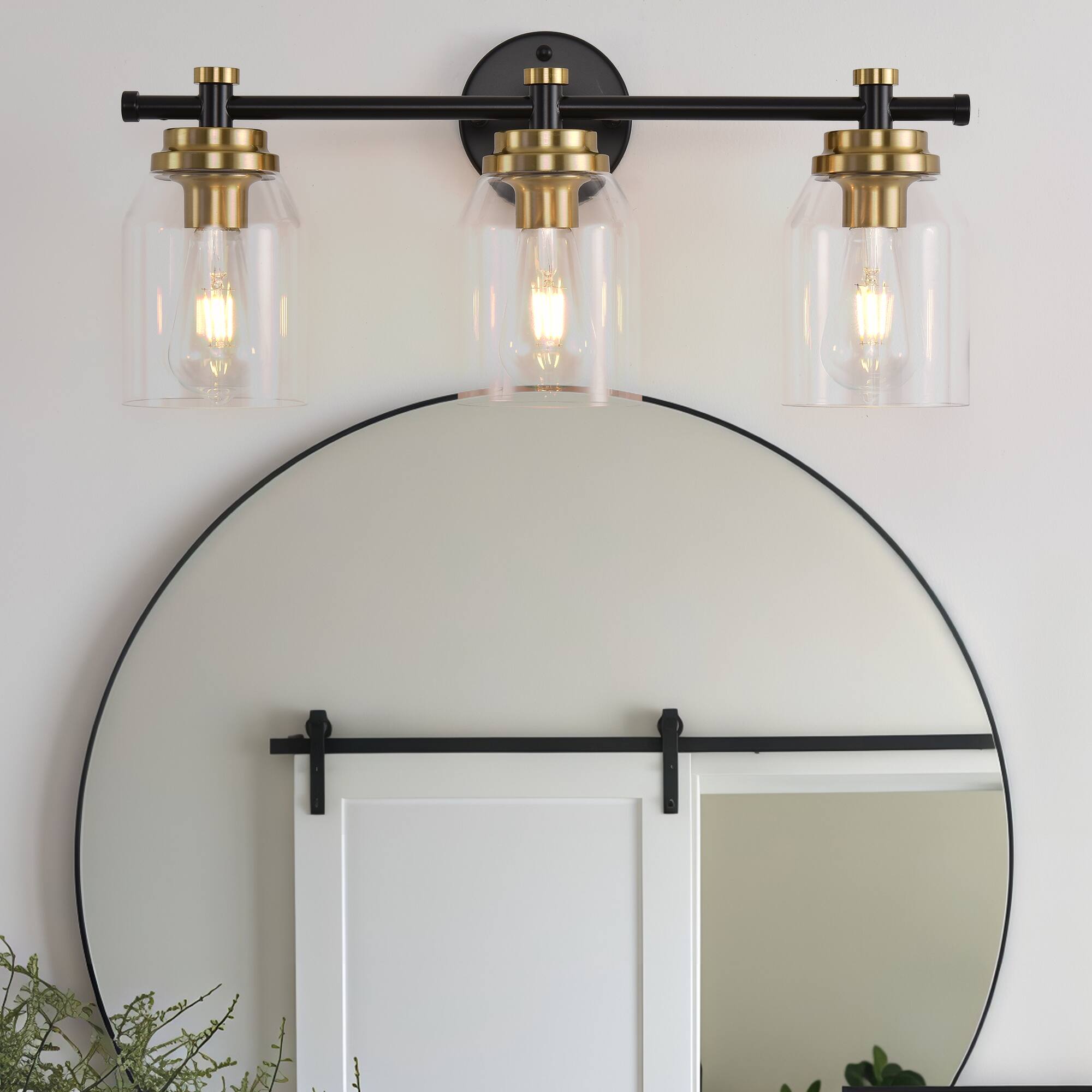 RYHNUYNE - 3-Light Bathroom Light Fixtures and Gold Modern Vanity Lights with Clear Glass Shades Bathroom Wall Lamp - Black