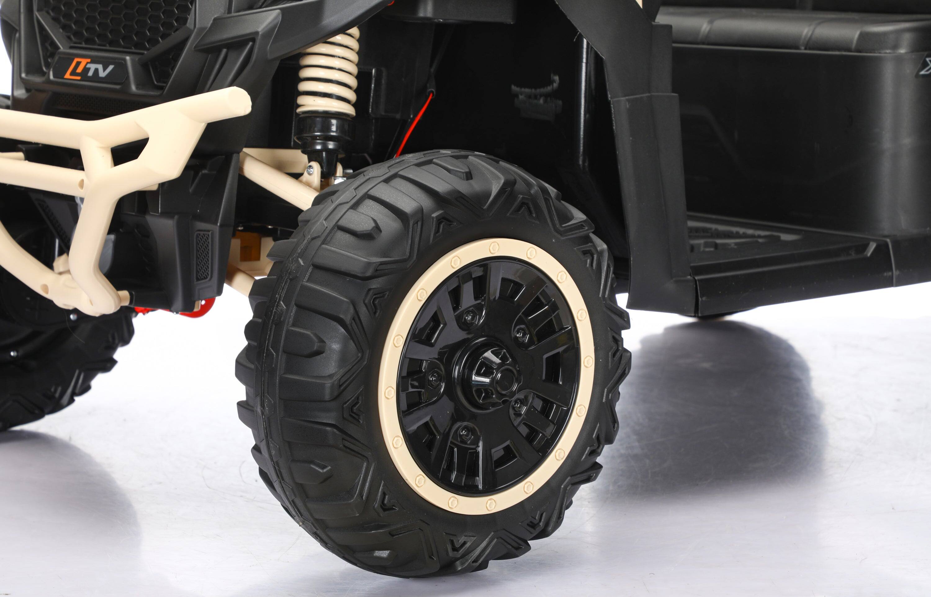 Alt View 8. BreeBe - 24V Kids 2-Seater Golf Cart, 4WD, Remote Control, Sun Shade, Storage Trunk, LED Lights, Sounds, Wireless, Ages 3+, Beige - Beige.