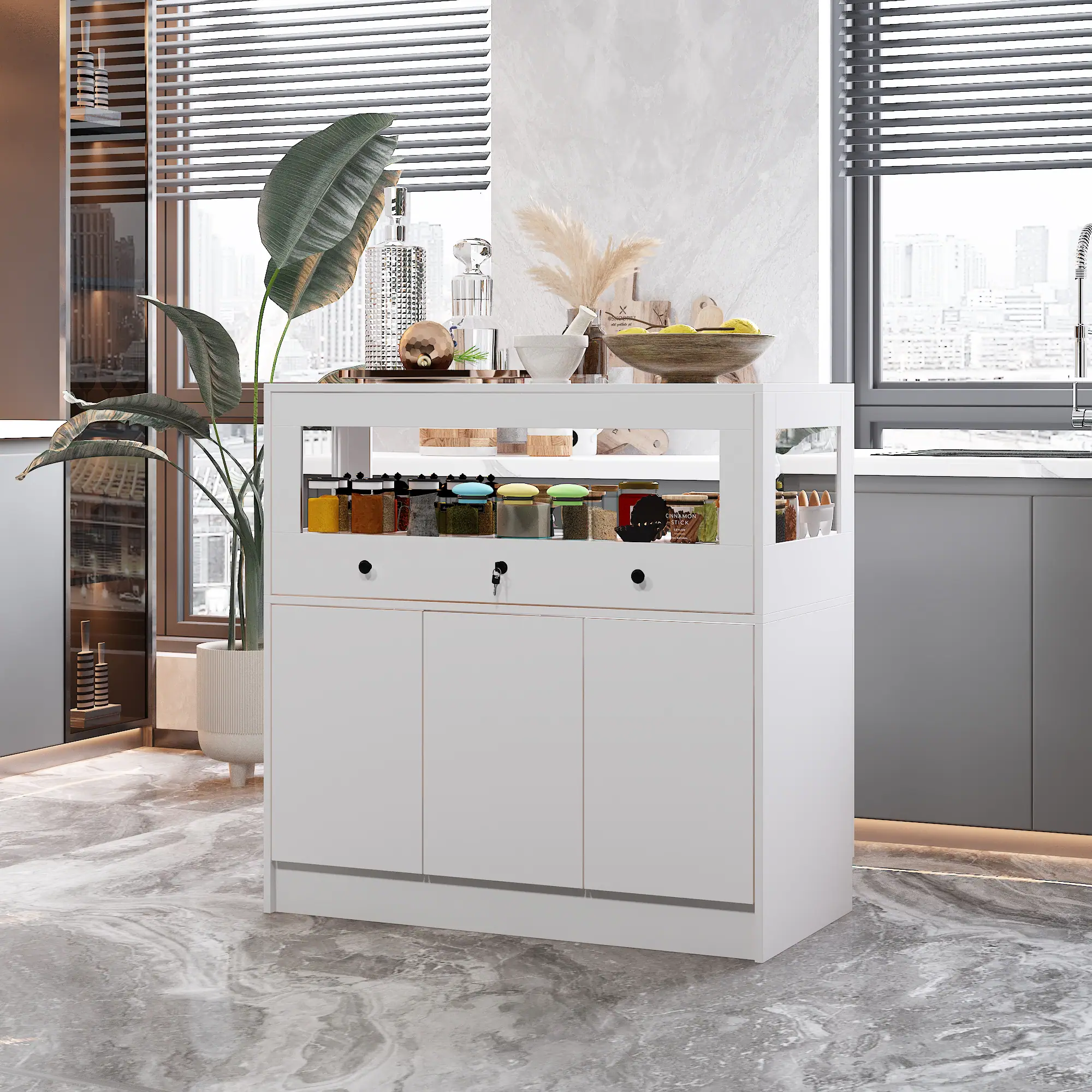 Alt View 2. Famapy - Famapy Kitchen Island Storage Cabinet: Smart Organization for Modern Kitchens - White.