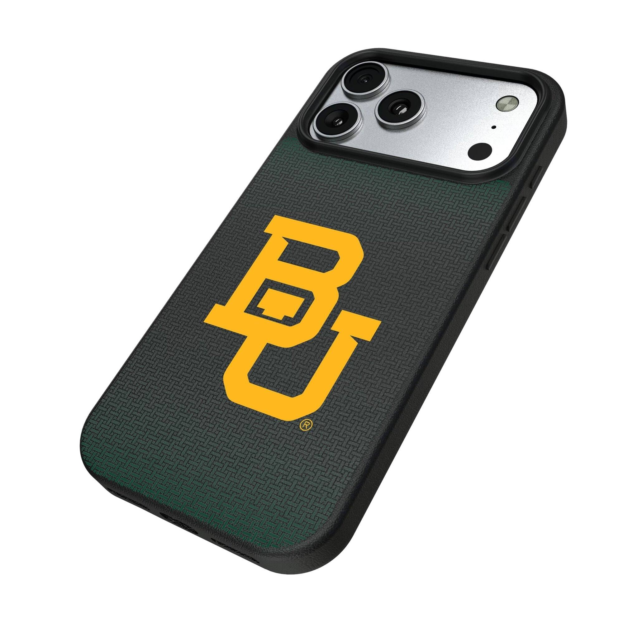 Alt View 1. Keyscaper - Baylor Bears Linen Logo iPhone Magnetic Bump Case - 16 Plus - Black.