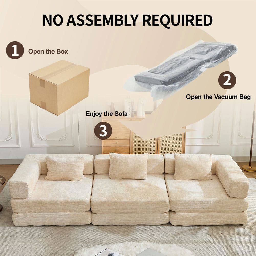 NO ASSEMBLY REQUIRED

1. Open the Box
2. Open the Vacuum Bag
3. Enjoy the Sofa