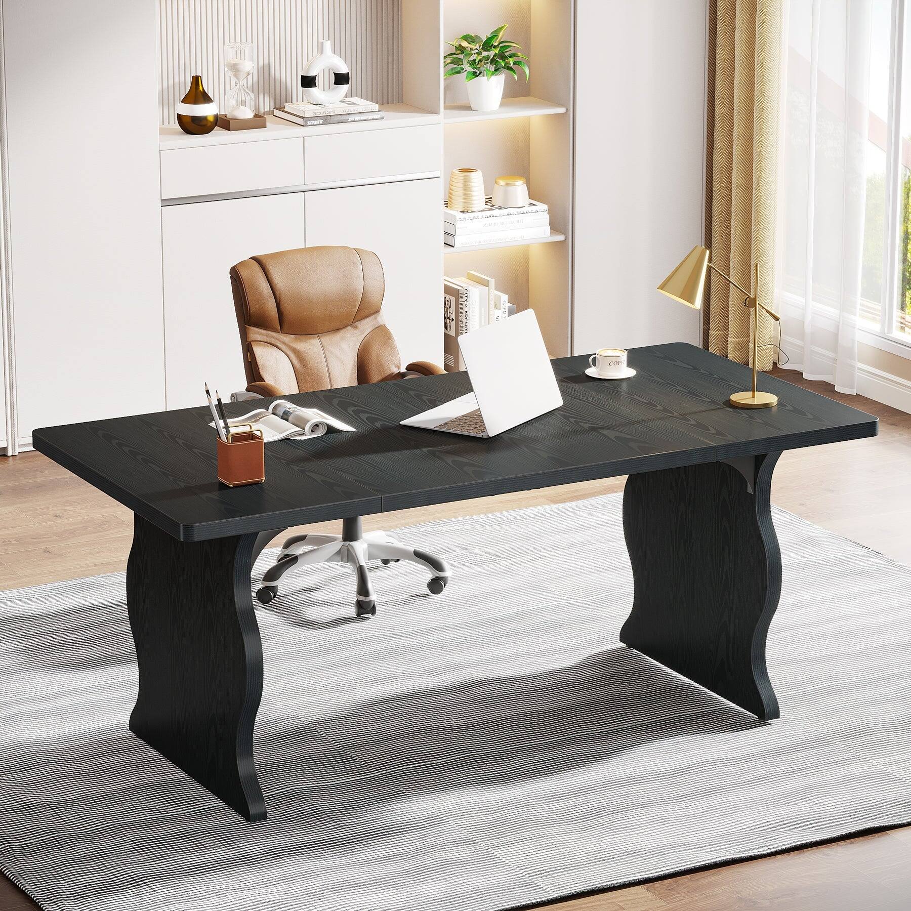 Front. Tribesigns - Conference Table with Engineered Wood Construction and Rectangular Top for Meetings, Writing and Everyday Work - Black.