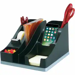 Deflecto - Silouettes All in One Caddy 6 Compartment 5.19 x 8.13 x 9.13 Desktop Cable Management Removable Divider - Silver