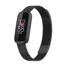 Front. StrapsCo - Milanese Bracelet Stainless Steel Watch Band Strap For Fitbit Luxe - Black.