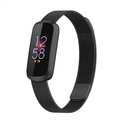 Front. StrapsCo - Milanese Bracelet Stainless Steel Watch Band Strap For Fitbit Luxe - Black.