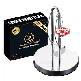 Gourmet Easy - Paper Towel Holder Stainless Steel One-Hand Tear Adjustable Space Saving - Stainless Steel Color